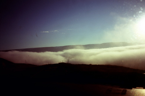 Driving through and above clouds to Akureyri.Velvia 100.July, 2016.