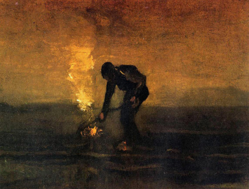 dappledwithshadow:Vincent van GoghPeasant Burning Leaves1883