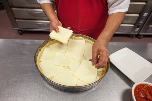 Beautiful to behold: the anatomy of a classic deep-dish pizza.