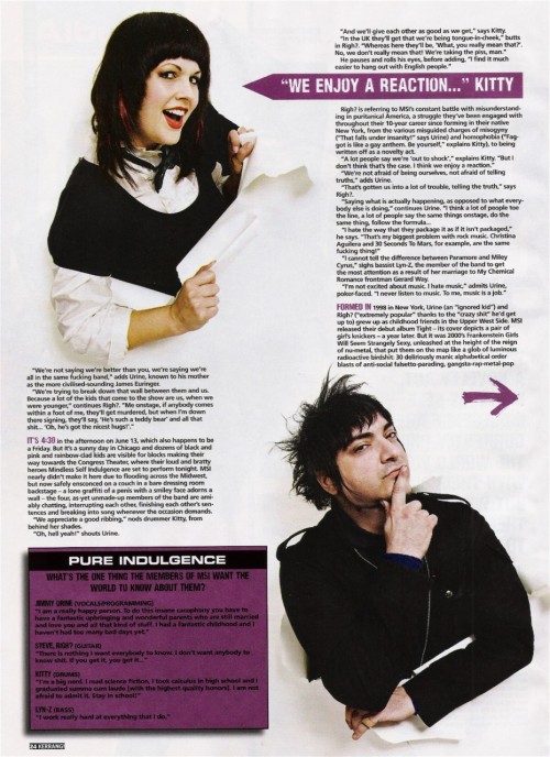 yippieskip:  mindlessarchives:     KERRANG! - JULY 2008  » Right click + View Image to read at actual size            LOVE  MSI has been one of my favourite bands since high school. I had the opportunity to meet them after a show, and they are the most