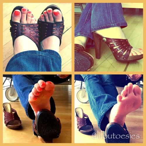 Lilou and her shoes. Casual mules in #orangenailpolish #nailpolish #pedicures #footfetishnation #foo