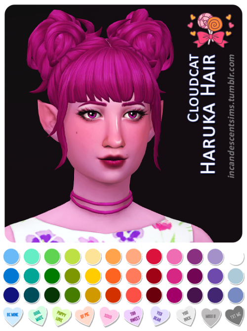 incandescentsims:Candy Shoppe Collection Recolours @cloudcat’s Haruka Hair recoloured in @berr