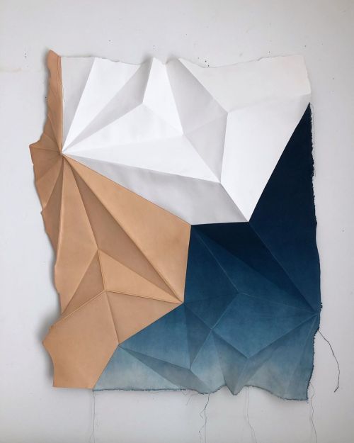 The Unicorns Head & Front Leg (PFL), 2019| acrylic on folded paper, folded leather, indigo dyed 