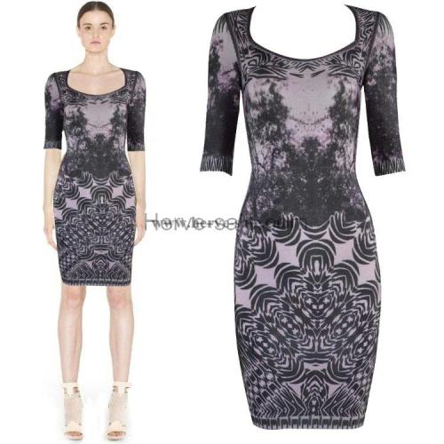 superwinnertree:  Herve Leger Black Purple Printed U-neck Half Sleeves Bandage Dress HL635BP. Find i