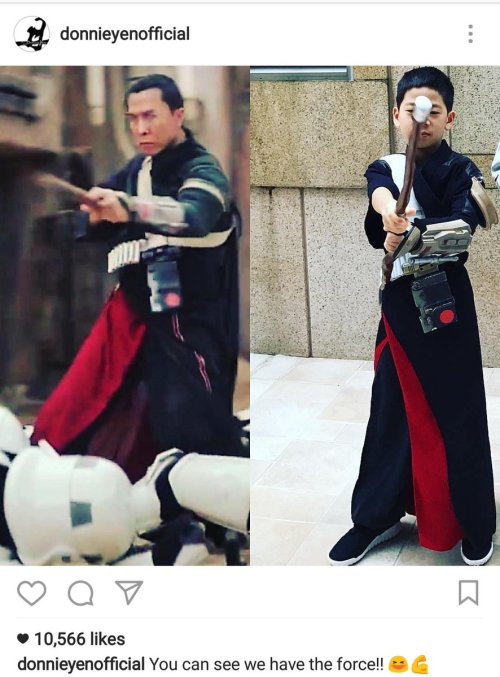 the-dark-jedi:Donnie Yen’s son dressed as Chirrut Imwe.