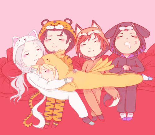 the big and fluffy OT5 for @violentcollisionofstars ! thanks once more for the kofi, friend ~