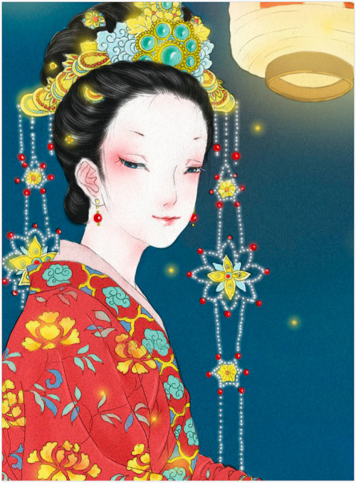 changan-moon:Ancient chinese beauties wearing hanfu. Illustration by 阿舍Ashe