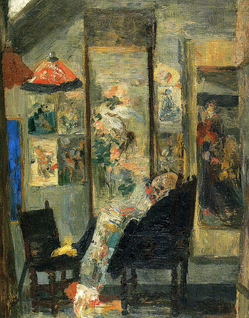 signorformica:Squelette regardant des chinoiseries. James Ensor ~ 1885• via Bibliothèque Infernale o