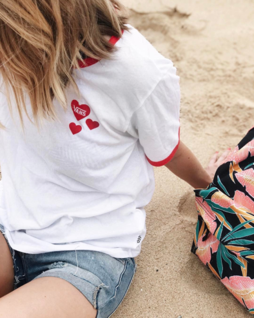 Every day is Valentine’s Day in the Hearts Ringer Tee.Photo via Chelsea Lankford of TrueLane