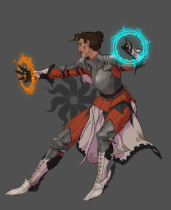 Femhype:  Pythosart:  Knight-Mage Chell, Portaling Her Way Through An Ancient Dungeon