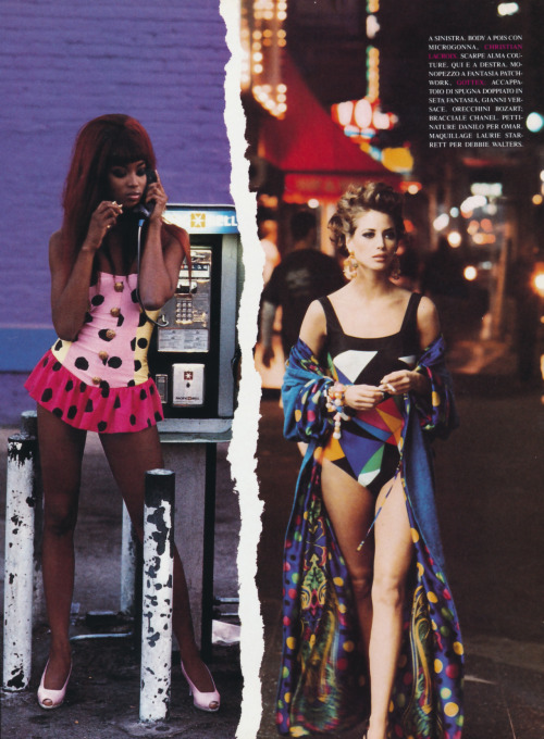 80s-90s-christy-turlington:   Piu che costume - Vogue Italia (1991) Models :Naomi Campbell &amp;