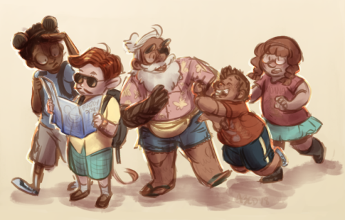 mintandvanilla:dads taking the kids on a vacation to fantasy disneyland[image description: a drawing