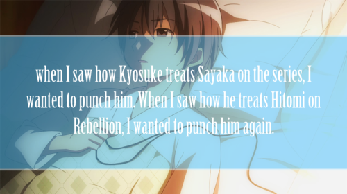 madokaconfessions:[when I saw how Kyosuke treats Sayaka on the series, I wanted to punch him. When I