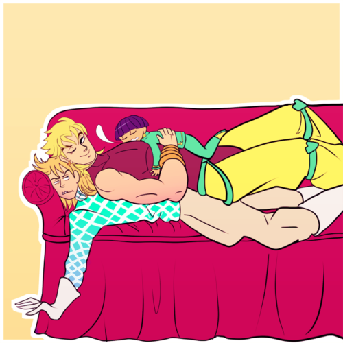 giornos:brando cuddle pile (dio and giorno were uninvited guests)