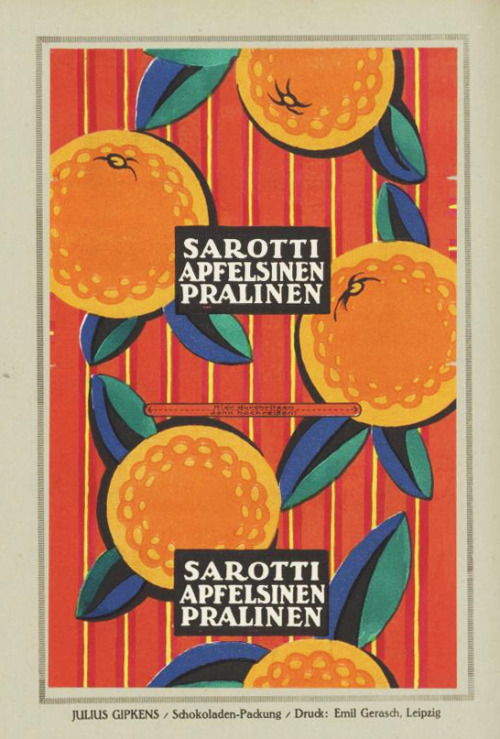 Julius Gipkens, packaging design for Sarotti chocolates, 1920. Germany. Via magazines.iaddb.org