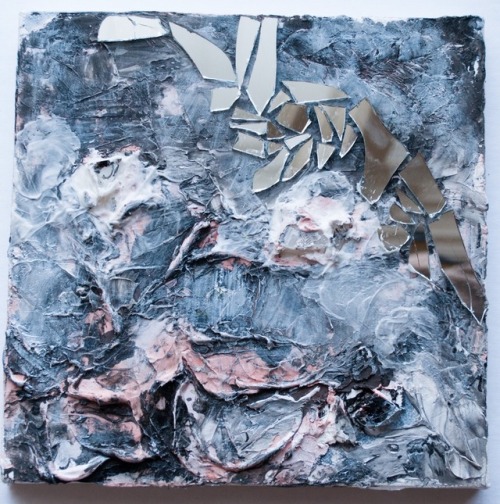 Small scale texture studiesMaterials: Top- broken glass and acrylic paint on canvas Bottom- foil, wo