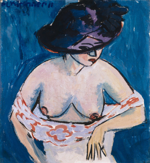 Ernst Ludwig Kirchner, Weiblicher Halbakt mit Hut (Female Nude with Hat) 1911, oil on canvas, 76 x 7