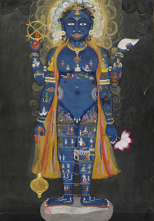 Vishnu as Vishvarupa (cosmic or universal man), watercolour on paper, Jaipur, India, ca. 1800-1820.T