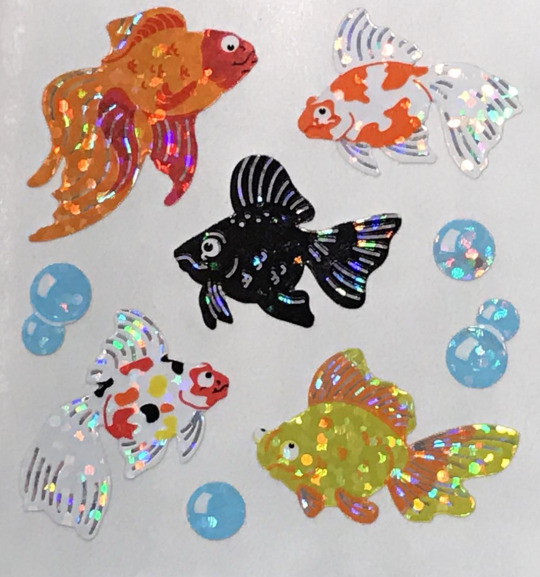 Vintage 80's Great Seven 7 PEARLY Colorful Goldfish Fish Sticker Mod
