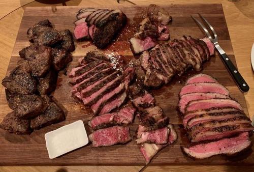 food-porn-diary:Sous-vide Meat Spread: Lamb Loin Chops, Picanha, Tomahawk, Ribeye