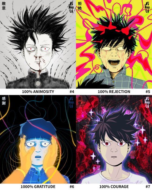 zivazivc:MOB PSYCHO 100 EXPLOSION SERIES A series of portraits of all of the explosions from Mob Psy