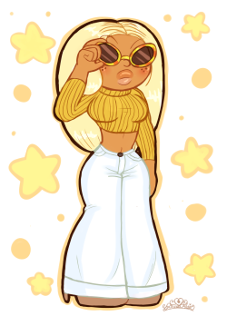 princesscallyie:    Another Black!Prinny fashion redraw. This time it’s based off of Blac Chyna.    Prinny once again is wearing a fab yellow sweater and she’s also rockin’ that blond weave now. *Jack breathes heavily in the corner* dA link Art