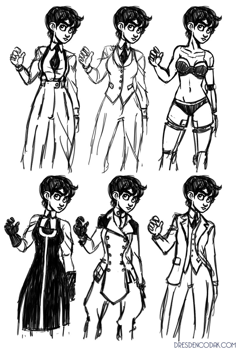 Kim costume study for upcoming Dark Science pages! I like the top middle one a lot.