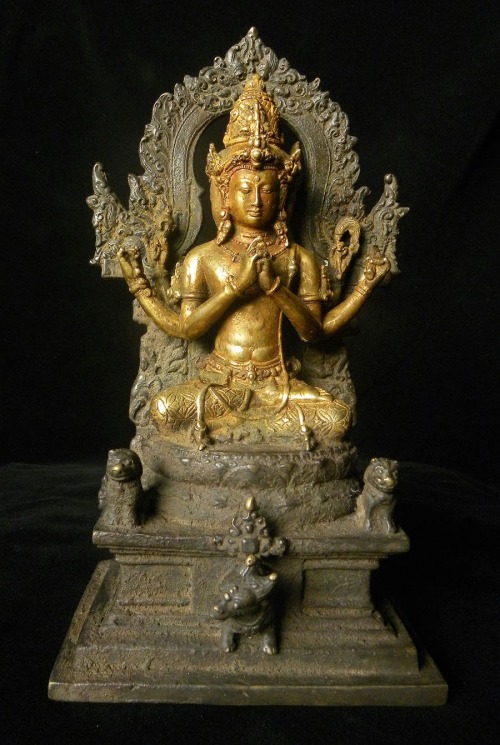 Trimurti sculpture from Java, gilded bronze