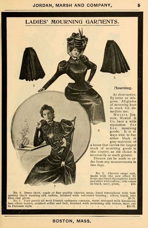 Ladies mourning garments. “All grades of mourning kept in stock for immediate use." 