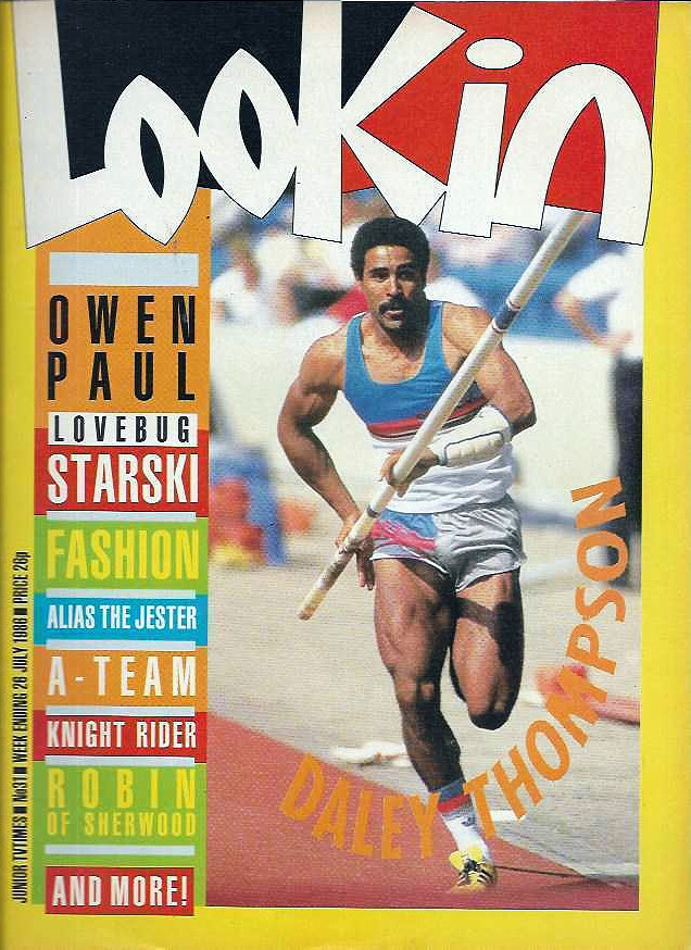 <p>80s Decathlete Daley Thompson on the front cover of Look-In magazine in July 1986. </p>