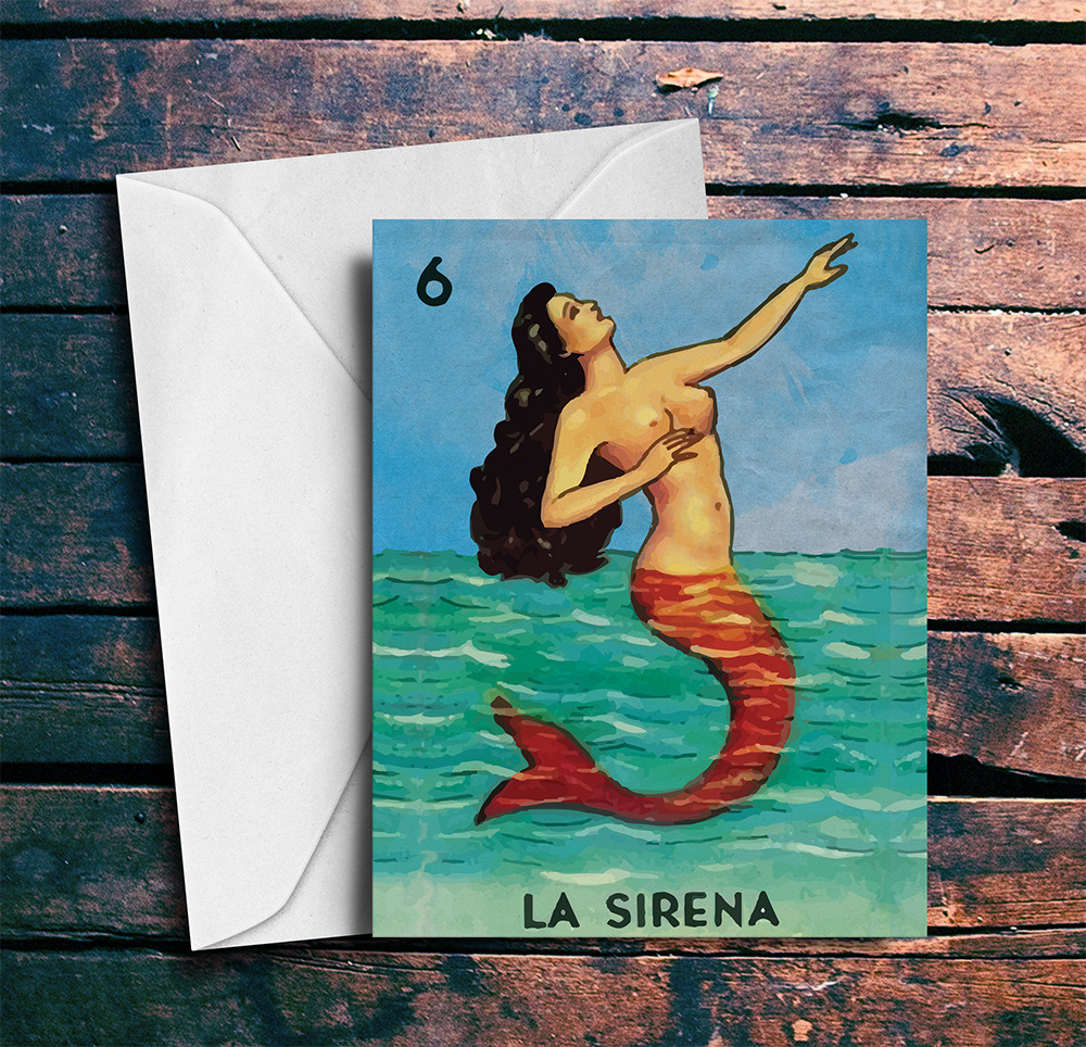 WeLoveCMYK Organized on Tumblr: Blank Card Mexican Loteria La Sirena Card  Blank Inside on Paper Canvas 5x7 Greeting Card with Envelope