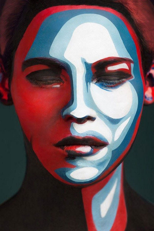 Painted faces by Valeriya Kutsan (here and here)