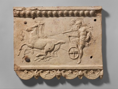 met-greekroman-art:Terracotta plaque with King Oinomaos and his charioteer, Metropolitan Museum of A