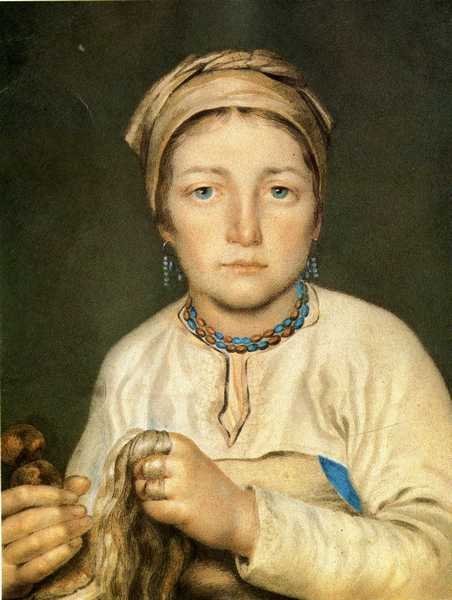 alexey-venetsianov: A Peasant Woman, Combing Flax (Anisia), 1822, Alexey Venetsianov