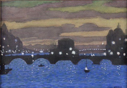 Oskar Bergman (1879 - 1963) - Evening Over the Sea (Stockholm). Watercolour.