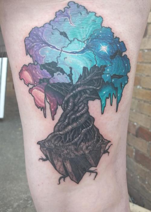 A &lsquo;Iifa tree&rsquo; style space banger done by Joe Phillips @ Vere Street Tattoo, Barr