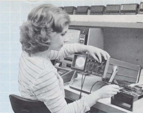 chicasyordenadores: “Connie is running a ‘cat’s eye’ test on a mini-disk drive to check radial track