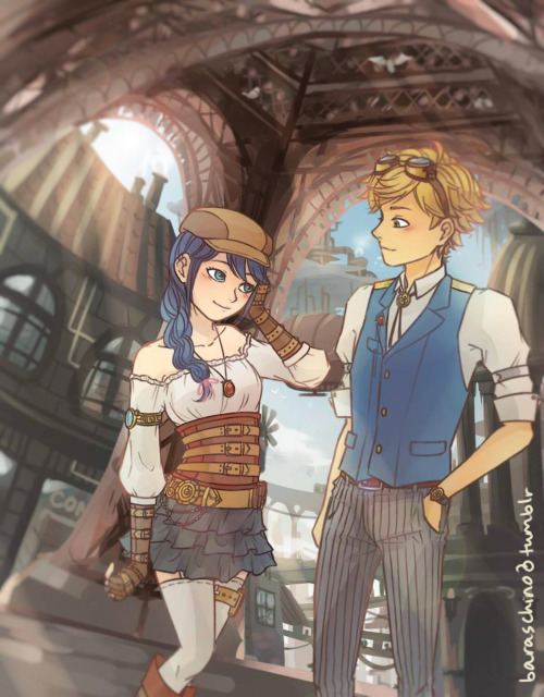 baraschino:   Miraculous AU Week Day 3: Technology AU my friend @aclahayr and i decided to do a steampunk AU! he wrote a fic, which you can check out here, and i worked hard to draw these to go along with it! hope you all like it<3 