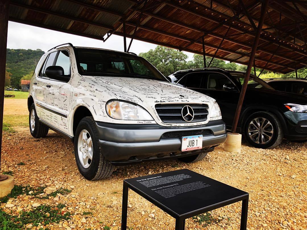 @mercedesbenz trotted out the first #MClass (aka #MLClass) off the line back in 1997 to the global first media drive program for its successor, the #GLEClass, in San Antonio, TX. The signatures of the workers at its then-new Tuscaloosa plant cover...