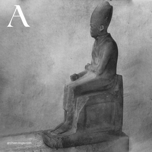 The greywacke statue of Khasekhemwy from Hierakonpolis (Cairo JE 3216I), from an archive negative in