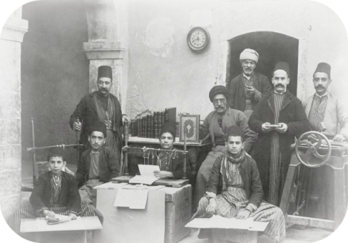 sniper-at-the-gates-of-heaven:bookbinders at work, mosul, iraq, 1890.
