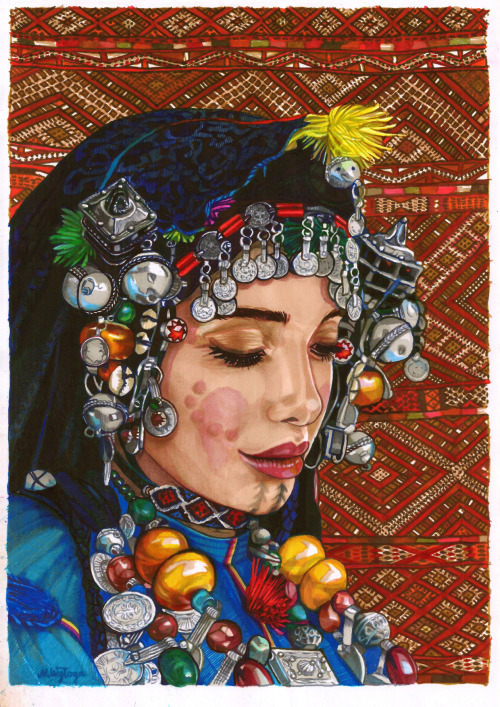 Amazigh woman, 29,7x21 cm, markers on paper.