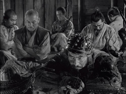 Takashi Shimura, and Toshiro Mifune in Samurai Seven (1954, directed by Akira Kurosawa)