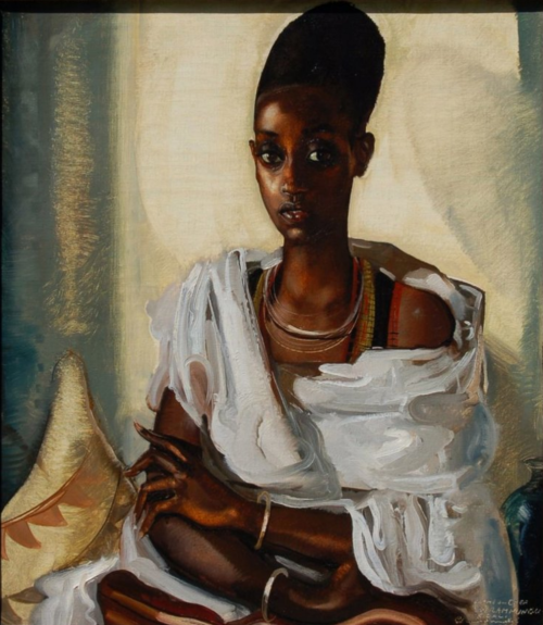 fyblackwomenart:  Clement Serneels (1912-1991)    Oil on canvas, 80 x 70 cmSigned and dated Kigali, Rwanda 1939   Portrait of Chief Wrampungu’s Wife 