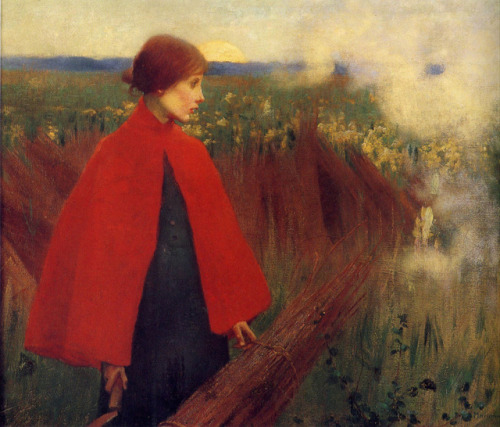 art-femmes: Marianne StokesA Passing Train 1890, 61×76.2 cm • Oil, Canvas