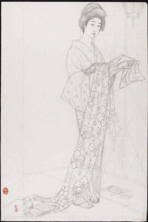 aleyma:Hasiguchi Goyo, Study for “Girl in a Summer Kimono”, before 1920 (source).
