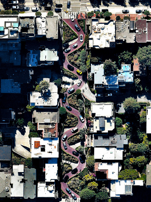 dailyoverview: Another 2017 favorite - Cars wind down the hill of Lombard Street, which runs from ea