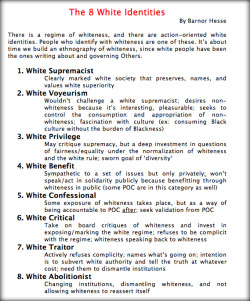 youngblackandvegan:  nativnuance:  The 8 White Identities, by Barnor Hesse. Breaking down the white gaze.  ONE OF MY FAVORITE PROFESSORS. HANDS DOWN! with his ole british self Hesse knows his shit, as you can tell 