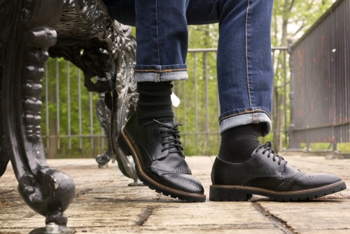 The Roguish Brogue line of men’s dress shoes sized for women, trans men, and non binary people