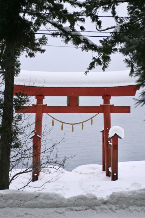 雪の田沢湖。